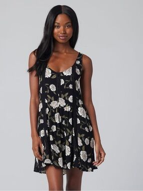Black Floral Sleeveless Swing Dress